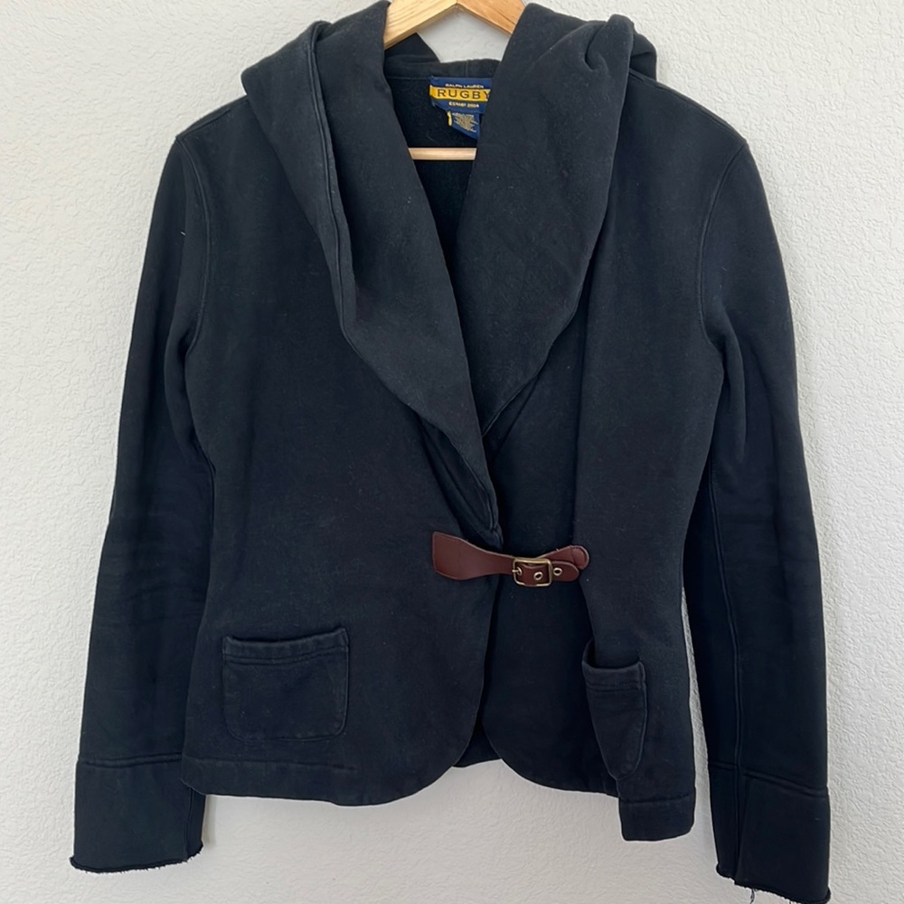 Ralph Lauren Rugby Black Hooded Sweatshirt Jacket